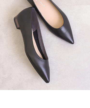 メタリックヒールポインテッドトゥフラットパンプス