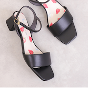 いちご柄中敷き チャンキーヒールストラップサンダル