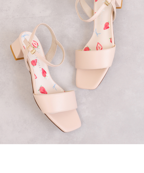 いちご柄中敷き チャンキーヒールストラップサンダル