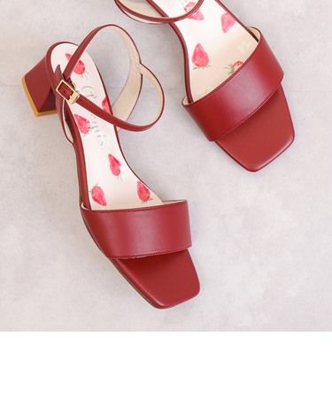 いちご柄中敷き チャンキーヒールストラップサンダル