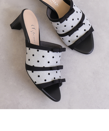 3連リボンドット柄ミュールサンダル