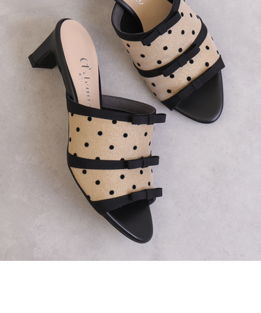 3連リボンドット柄ミュールサンダル