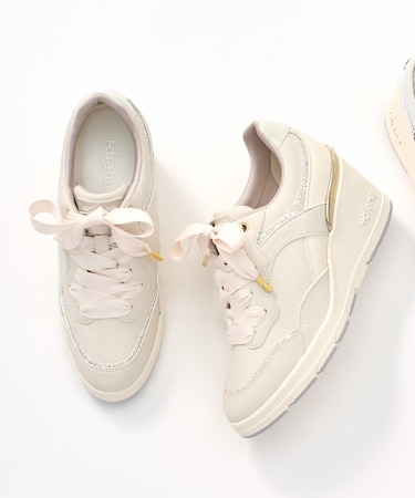 【6cmヒールアップ】ビジュー付きリボンスニーカー