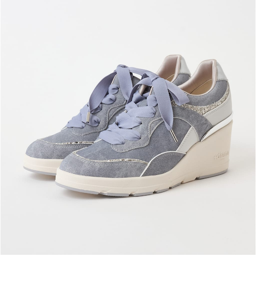 【6cmヒールアップ】ビジュー付きリボンスニーカー