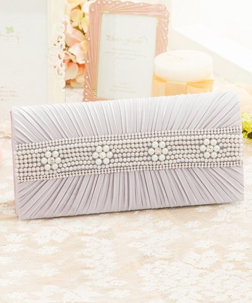 結婚式・お呼ばれに使えるパーティーバッグ】プリーツパールビジュー