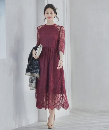 レーススタンドカラーワンピースドレスパーティードレス