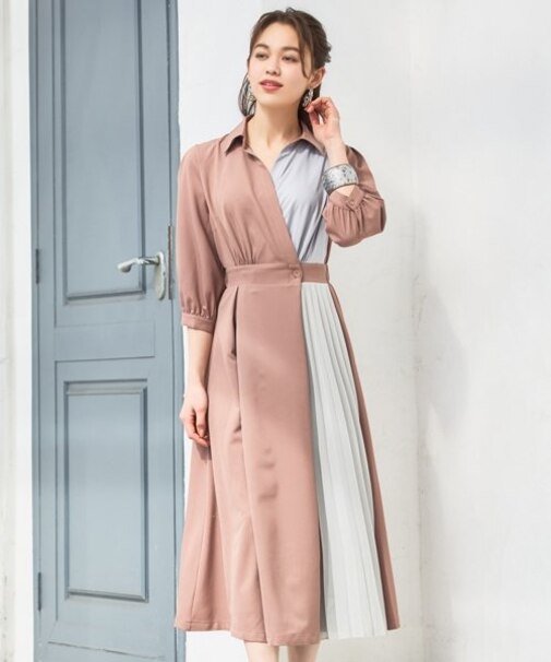 ワンピース ハイウエスト カシュクール Aライン ミモレ丈 春夏秋