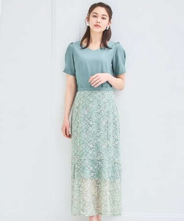 ワンピース スカート 2点セット 2way セットアップ 春夏 着回し レース 花柄スカート  パーティードレス