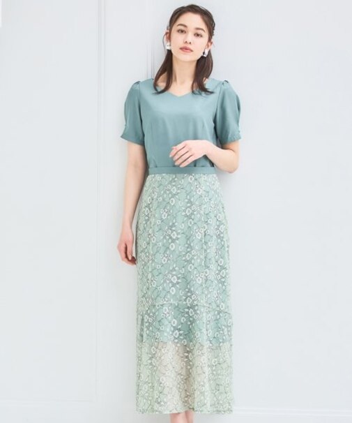 ワンピース スカート 2点セット 2way セットアップ 春夏 着回し レース 花柄スカート  パーティードレス