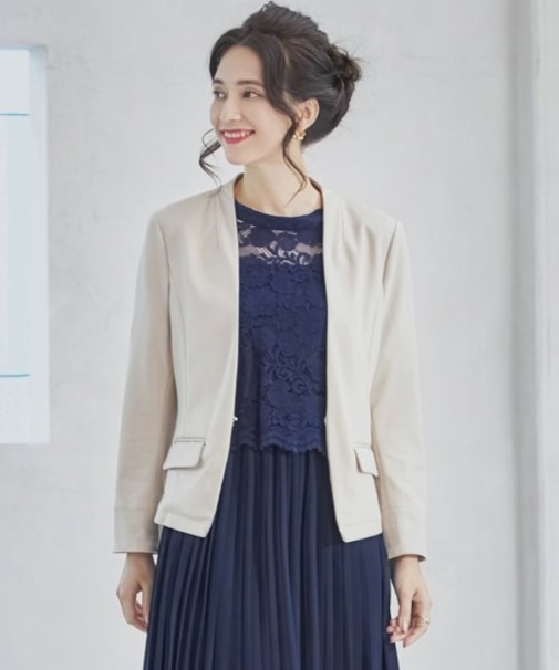 レディース ジャケット Vネック ノーカラー 長袖 タイト結婚式 二次会　オフィス 通勤