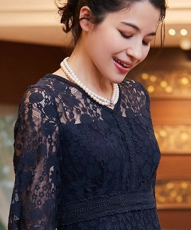 リボンビジュー付き2連フェイクパールネックレス【結婚式】【セレモニー】【パーティー】