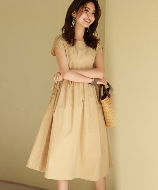 【コットン100％】タイプライター・クロスフレアワンピース