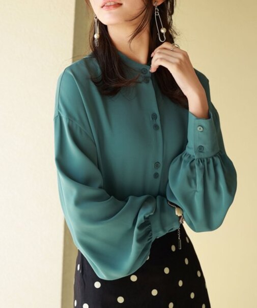 オーバーサイズスタンドカラーシフォンブラウス