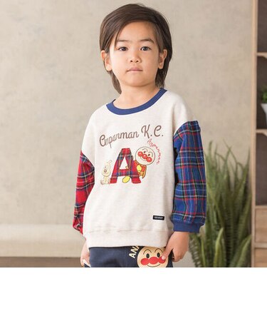 アルファベット袖チェックトレーナー