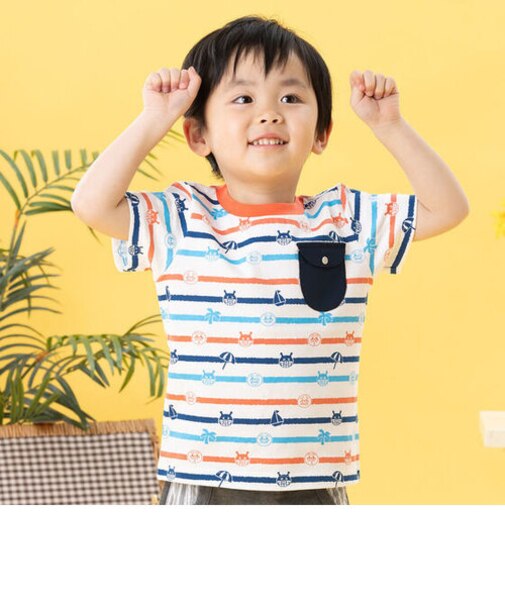 お顔いっぱいボーダー総柄Tシャツ