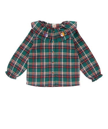 フリルカラーチェックブラウス