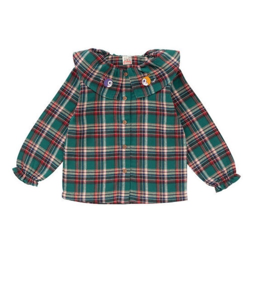 フリルカラーチェックブラウス