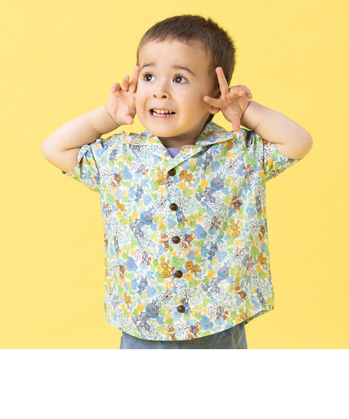 リーフ総柄オープンカラーシャツ