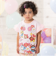 袖フリルお花いっぱいTシャツ