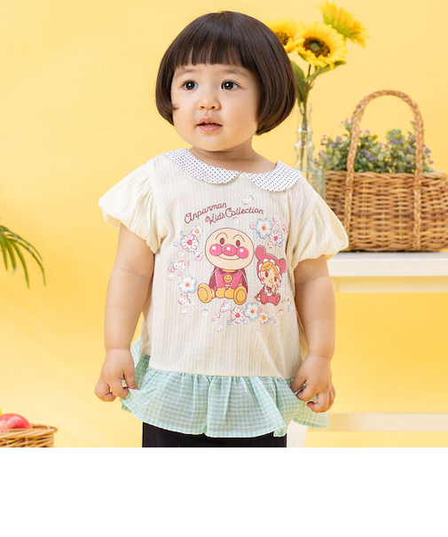 アンパンマンあかちゃんまん襟付きフリルトップス