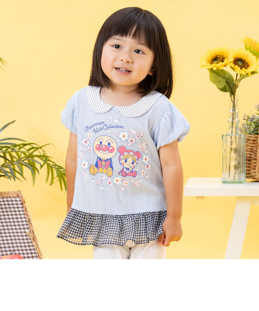 アンパンマンあかちゃんまん襟付きフリルトップス