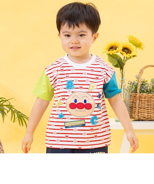 アンパンマンお顔ボーダー半袖Tシャツ｜アンパンマンキッズ