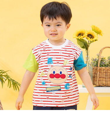 アンパンマンお顔ボーダー半袖Tシャツ