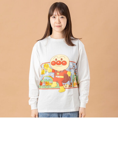 【アンパンマン】黒 タートルネック 長袖カットソー アンパンマンとなかまたち長袖Tシャツ 大人｜アンパンマンキッズ