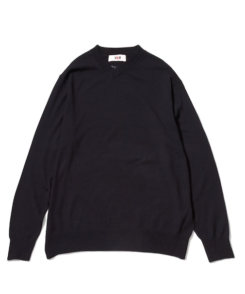 Vネックセーター<エルボーパッチ>