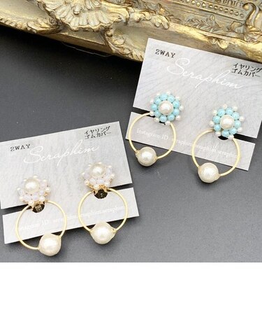 フラワー×パールリング2wayイヤリング