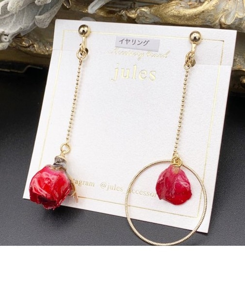 アシンメトリーリアルフラワーイヤリング