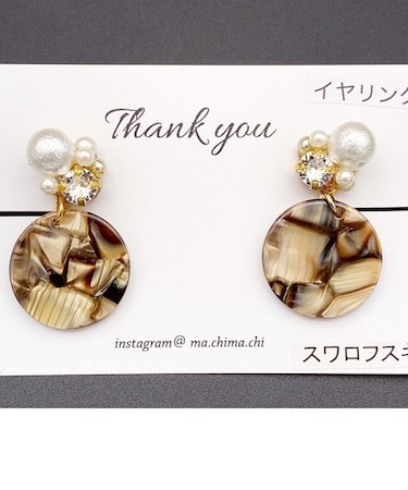 ビジュー×大理石風イヤリング