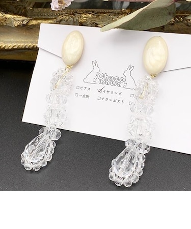 マーブルストーン×クリアビーズイヤリング