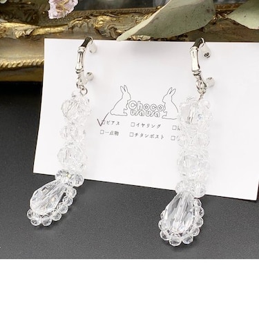 シルバーハーフリング×クリアビーズピアス