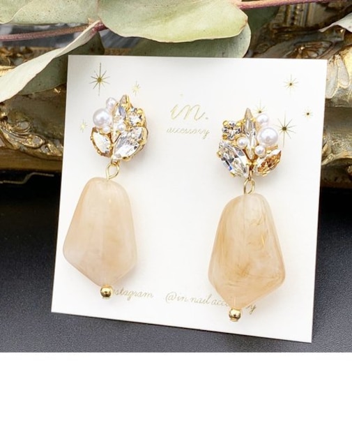 スワロフスキー×マーブルストーンイヤリング