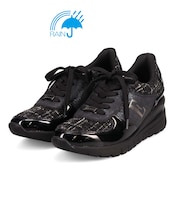 【4cm4時間防水設計】エル スポーツ ELLESPORT スッと履けるクイックフィット レイン仕様 ニットレースアップスニーカー ESP12595