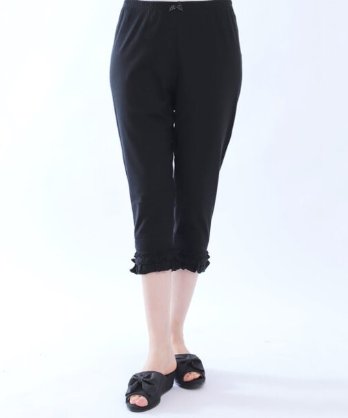 おやすみレギンス７分丈 ルームウェア 綿100％ お肌に優しい やわらか フリル 大人可愛い 冷え対策 らくちん