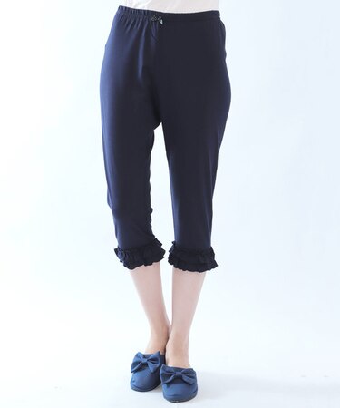 おやすみレギンス７分丈 ルームウェア 綿100％ お肌に優しい やわらか フリル 大人可愛い 冷え対策 らくちん