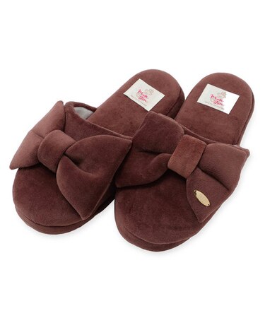 コットン　ベロアリボンスリッパ　綿混　大人可愛い　手洗い可能