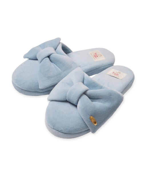 コットン　ベロアリボンスリッパ　綿混　大人可愛い　手洗い可能