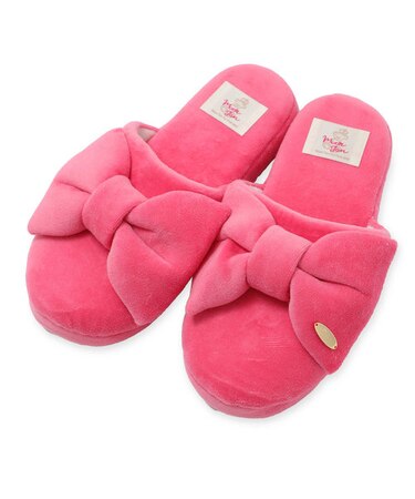 コットン　ベロアリボンスリッパ　綿混　大人可愛い　手洗い可能