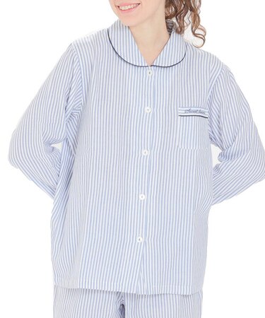 ダブルガーゼシンプルストライプシャツパジャマ