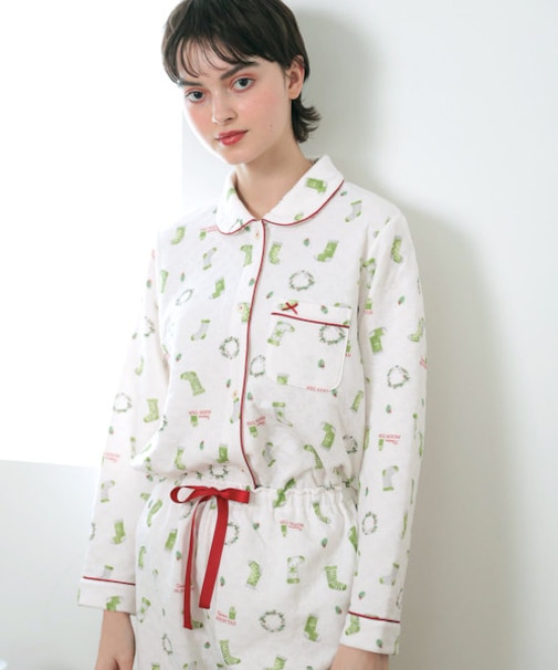 裏綿接結（綿入り）ノエルシャツパジャマ　あったか　肌側綿100％