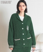 PEANUTS TMケーブルニットカーディガン ルームウェア 羽織 部屋着 あったか もこもこ スヌーピー ウッドストック おしゃれ