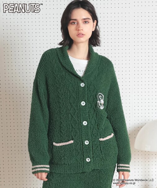 PEANUTS TMケーブルニットカーディガン ルームウェア 羽織 部屋着 あったか もこもこ スヌーピー ウッドストック おしゃれ