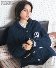 PEANUTS TMケーブルニットカーディガン ルームウェア 羽織 部屋着 あったか もこもこ スヌーピー ウッドストック おしゃれ