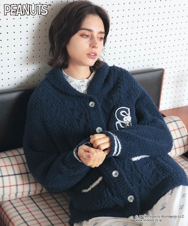 PEANUTS TMケーブルニットカーディガン ルームウェア 羽織 部屋着 あったか もこもこ スヌーピー ウッドストック おしゃれ