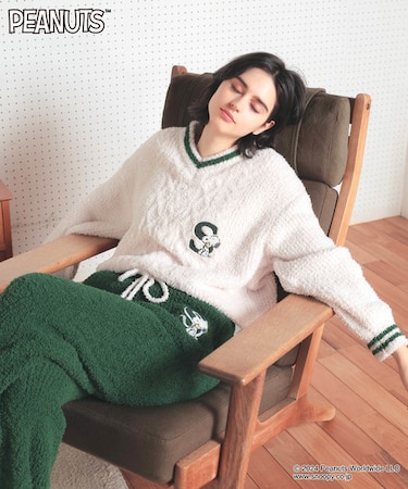 PEANUTS TMケーブルニットトップス ルームウェア パジャマ 部屋着 あったか もこもこ スヌーピー ウッドストック おしゃれ