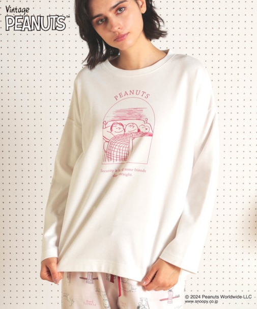 PEANUTS TMエアーニットロンT ルームウェア トップス パジャマ 部屋着 肌側綿100％ お肌に優しい 着心地がいい スヌーピー チャーリー・ブラウン おしゃれ