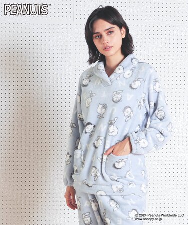PEANUTS TMシャイニースノーショールカラーパジャマ ルームウェア セットアップ 部屋着 あったか もこもこ スヌーピー チャーリー・ブラウン おしゃれ タンブラー乾燥可能